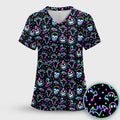 Pumpkin Skull Spooky Print Scrub Top, Comfortable Scrubs for Nurses