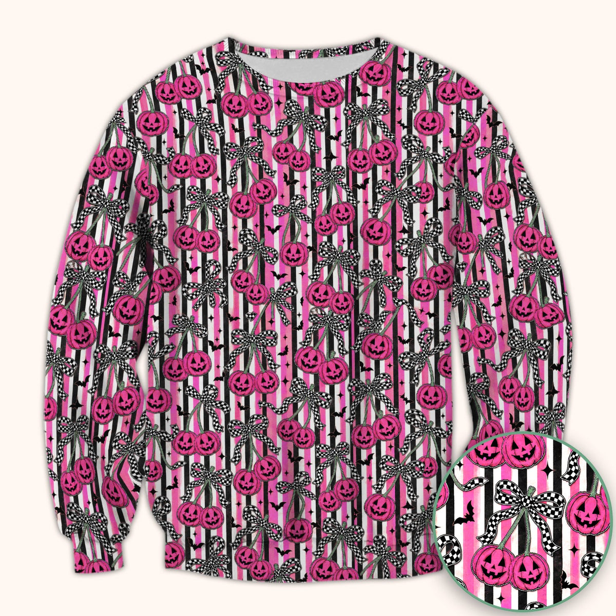 Halloween Bow Stripe Print Scrub Top, Comfortable Scrubs for Nurses
