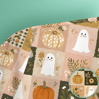 Cute Halloween Ghost Pumpkin Patchwork Scrub Top, Comfortable Scrubs for Nurses