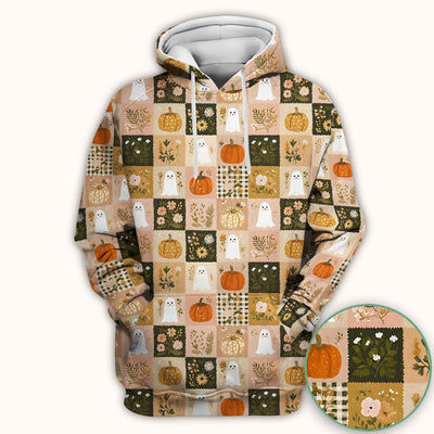 Cute Halloween Ghost Pumpkin Patchwork Scrub Top, Comfortable Scrubs for Nurses