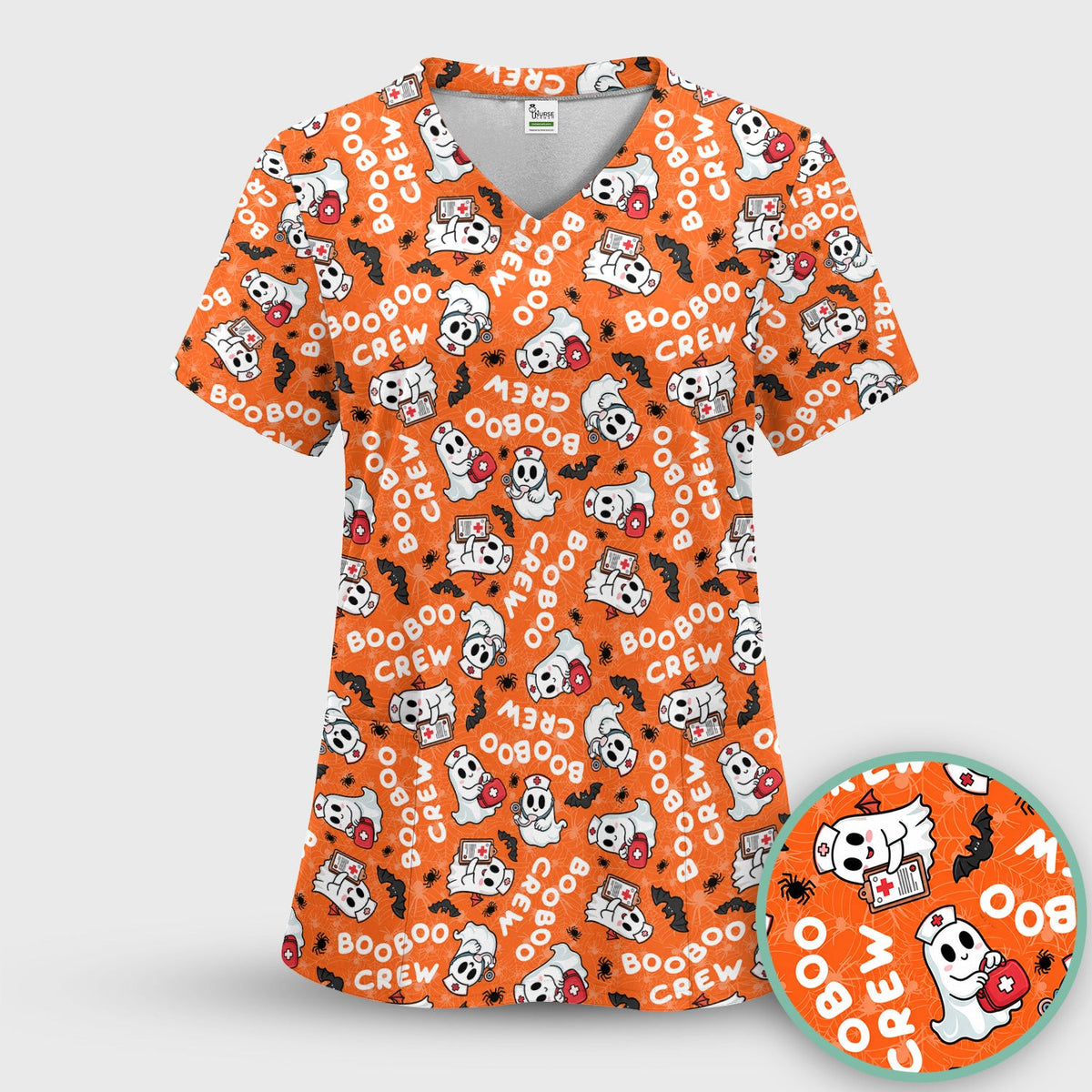 Cute Halloween Boo Boo Crew Ghost Scrub Top, Comfortable Scrubs for Nurses