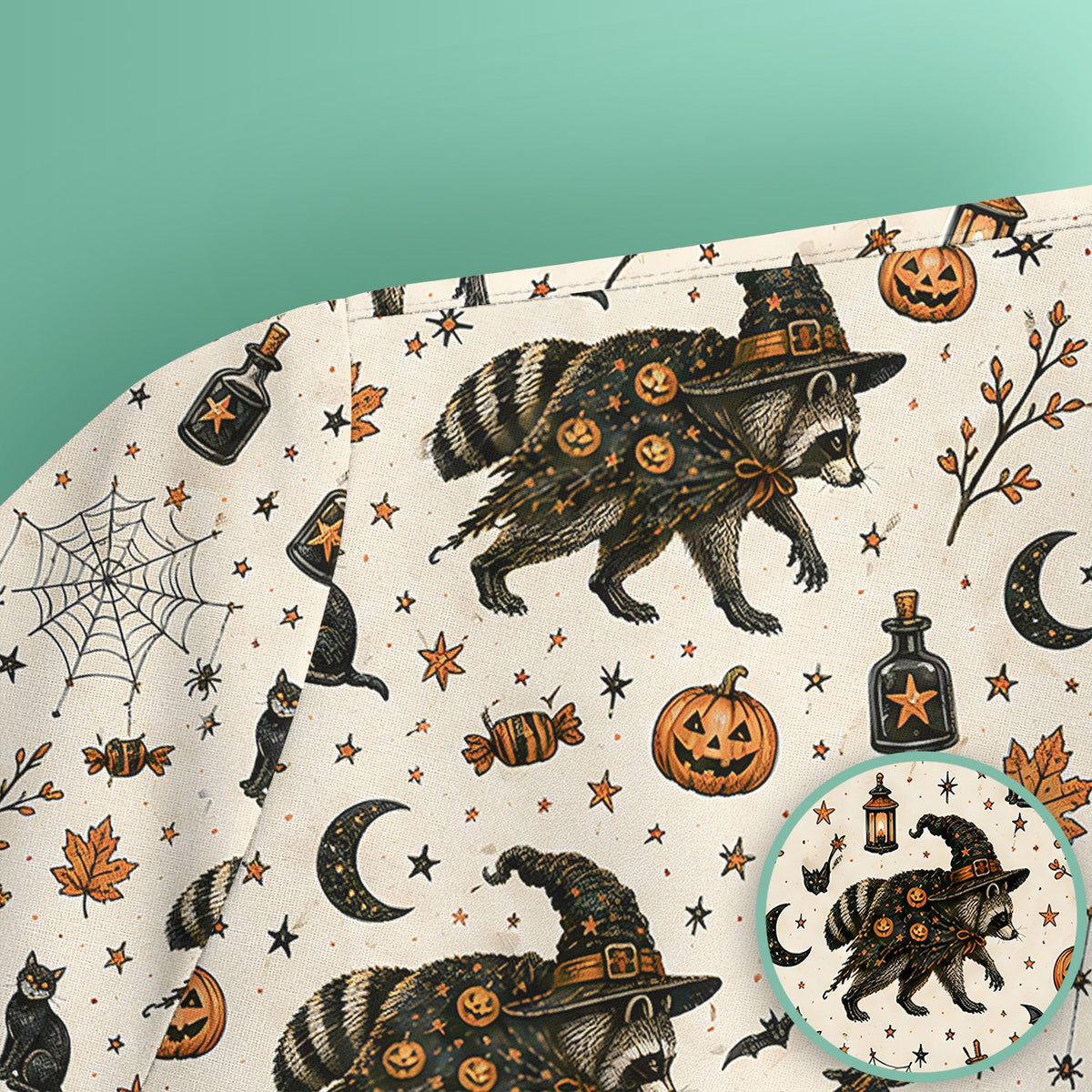 Spooky Halloween Witch Raccoon Scrub Top, Comfortable Scrubs for Nurses