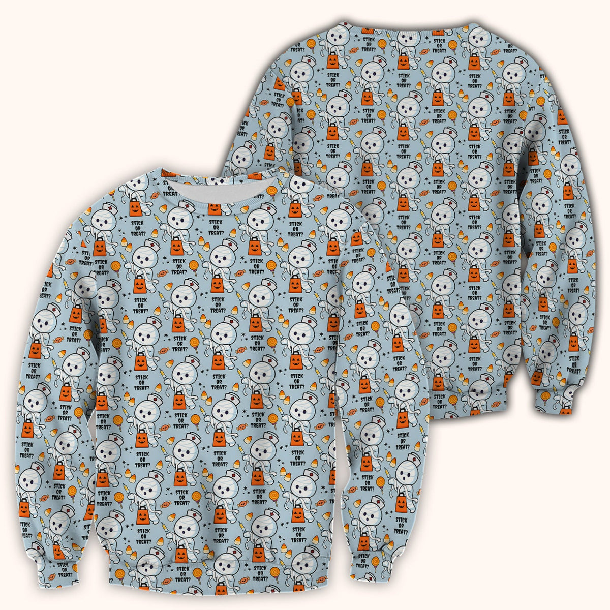 Funny Halloween Stick Or Treat Mummy Nurse Scrub Top, Comfortable Scrubs for Nurses