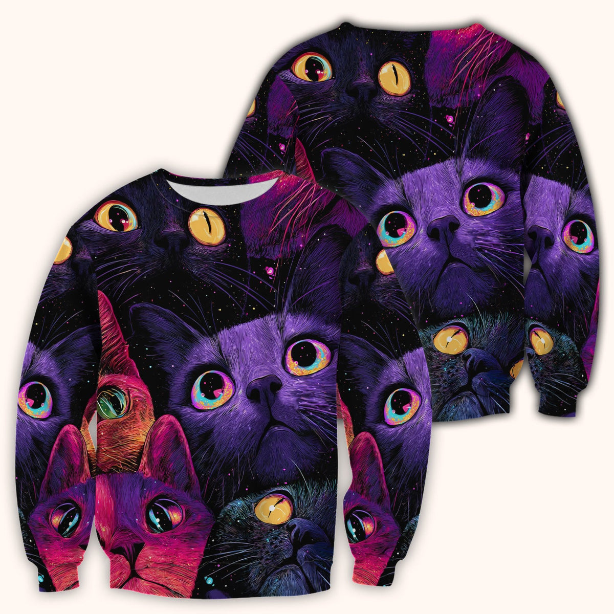 Colorful Neon Cat Faces Scrub Top, Comfortable Scrubs for Nurses