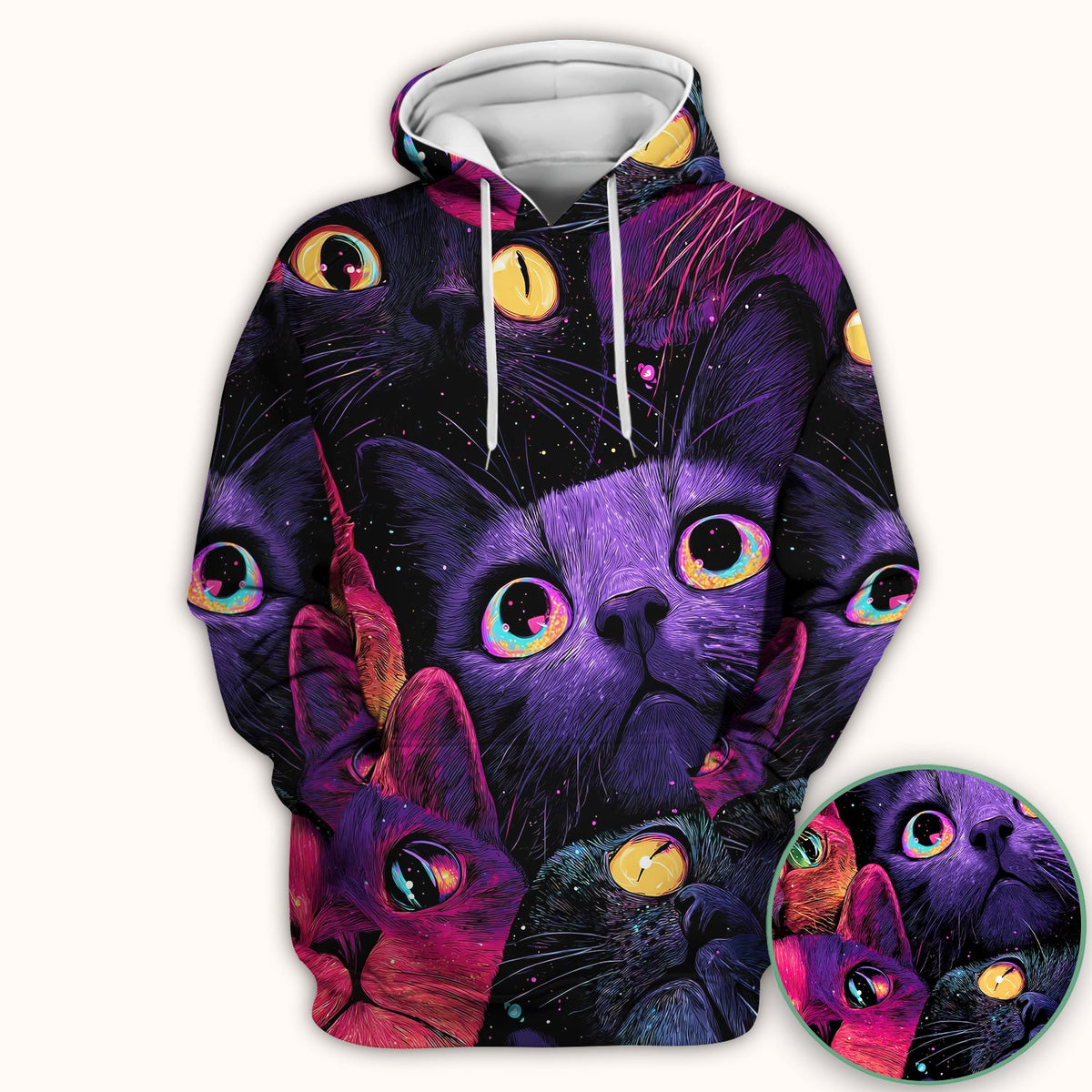 Colorful Neon Cat Faces Scrub Top, Comfortable Scrubs for Nurses