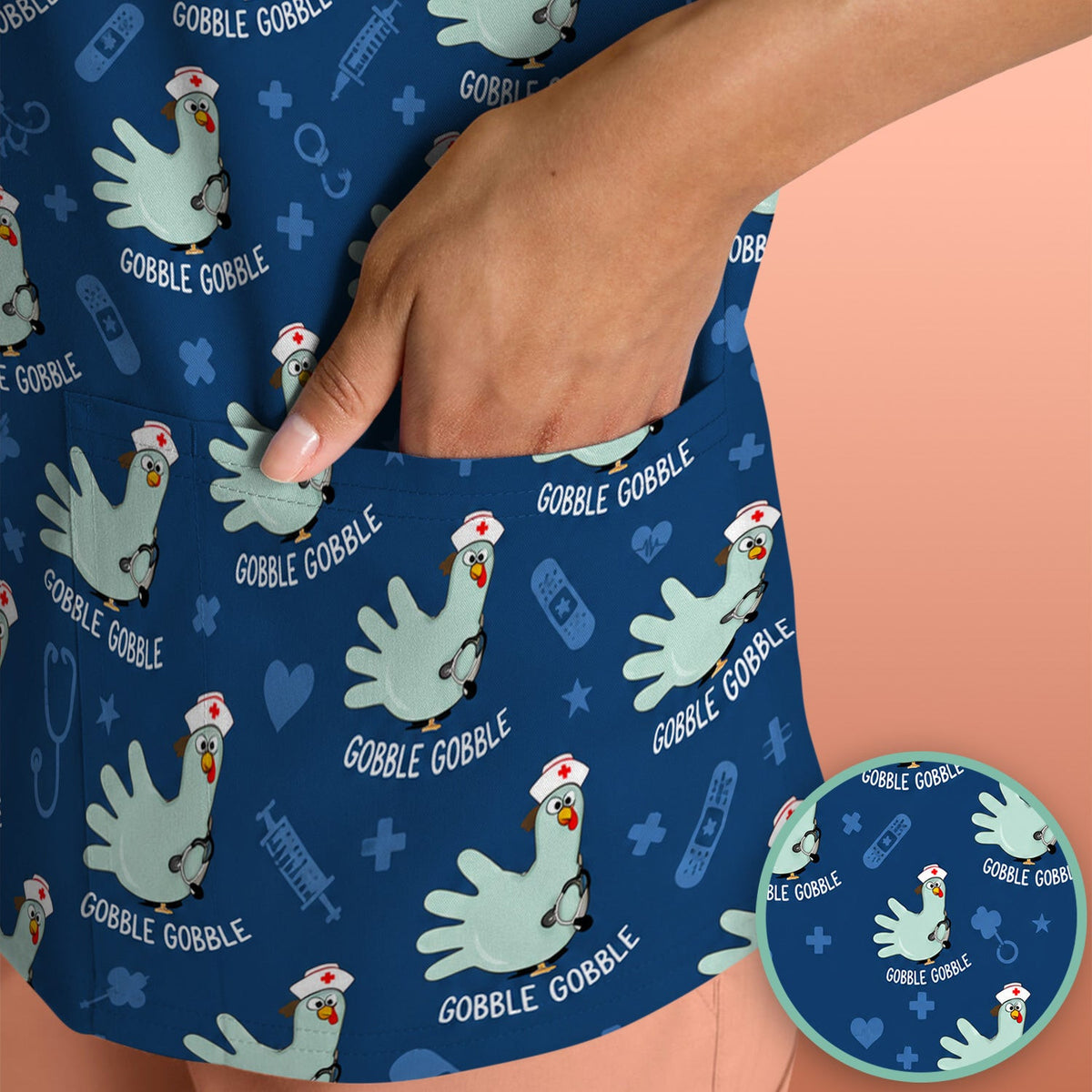 Funny Gobble Gobble Nurse Turkey Scrub Top, Comfortable Scrubs for Nurses