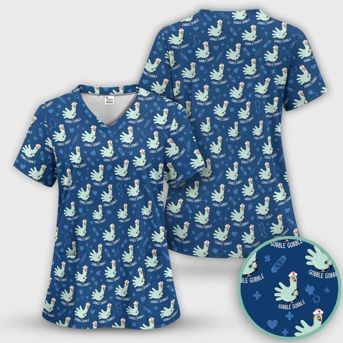 Funny Gobble Gobble Nurse Turkey Scrub Top, Comfortable Scrubs for Nurses