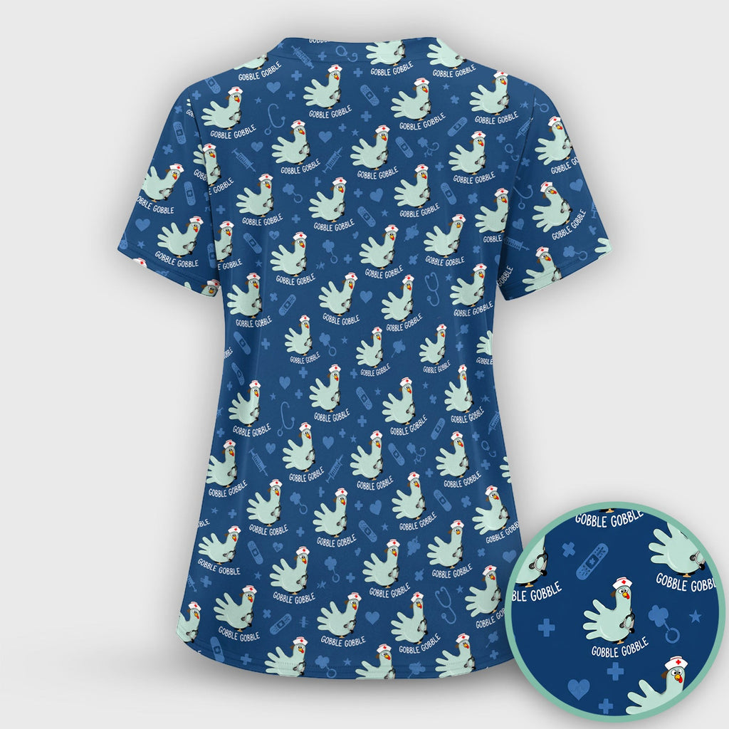 Funny Gobble Gobble Nurse Turkey Scrub Top, Comfortable Scrubs for Nurses