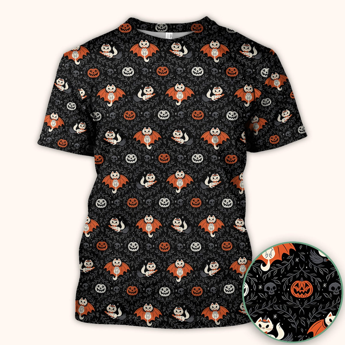 Cute Halloween Vampire Cat Pattern Scrub Top, Comfortable Scrubs for Nurses