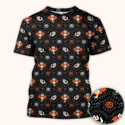 Cute Halloween Vampire Cat Pattern Scrub Top, Comfortable Scrubs for Nurses
