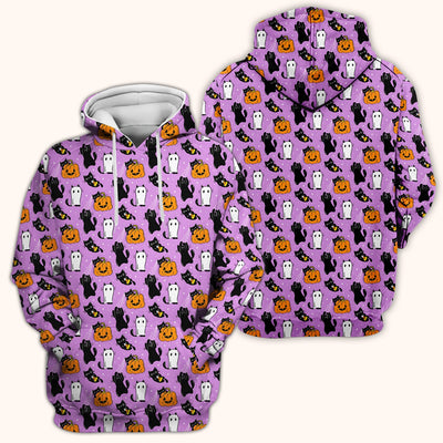Purple Halloween Black Cat Pattern Scrub Top, Comfortable Scrubs for Nurses