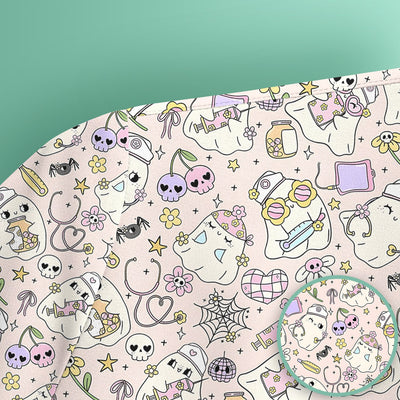 Cute Halloween Nurse Ghosts Pattern Scrub Top, Comfortable Scrubs for Nurses