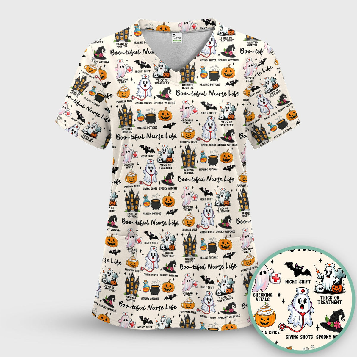 Spooky Halloween Boo-tiful Nurse Life Scrub Top, Comfortable Scrubs for Nurses
