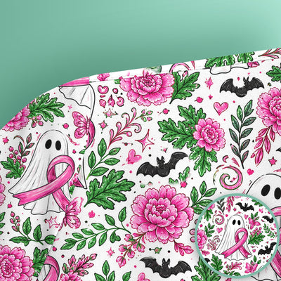 Breast Cancer Awareness Floral Ghost Scrub Top, Comfortable Scrubs for Nurses