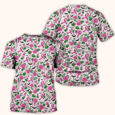 Breast Cancer Awareness Floral Ghost Scrub Top, Comfortable Scrubs for Nurses