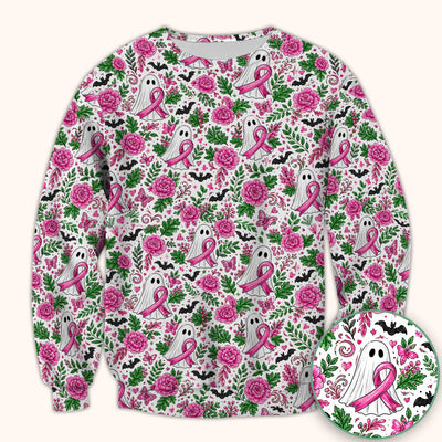 Breast Cancer Awareness Floral Ghost Scrub Top, Comfortable Scrubs for Nurses
