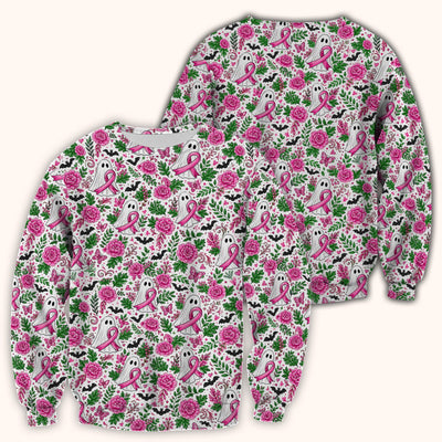 Breast Cancer Awareness Floral Ghost Scrub Top, Comfortable Scrubs for Nurses