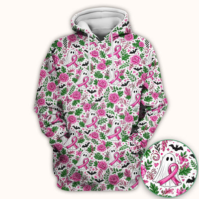 Breast Cancer Awareness Floral Ghost Scrub Top, Comfortable Scrubs for Nurses
