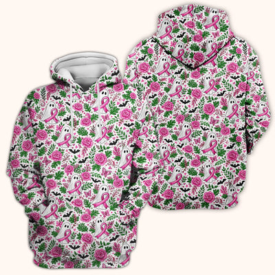 Breast Cancer Awareness Floral Ghost Scrub Top, Comfortable Scrubs for Nurses