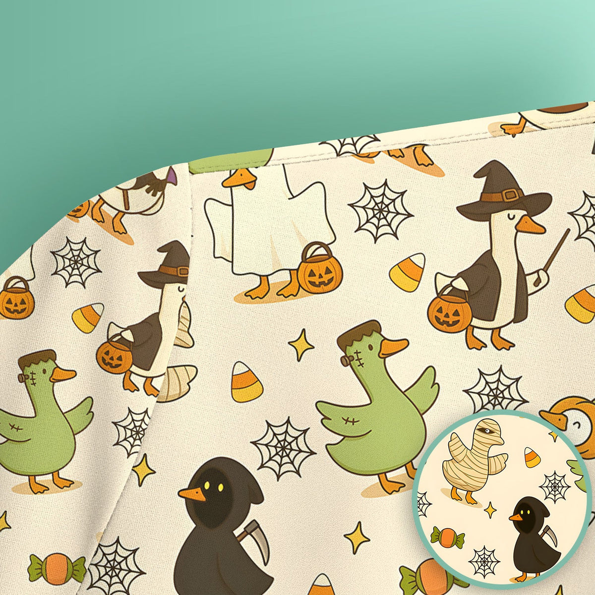 Funny Halloween Costume Ducks Pattern Scrub Top, Comfortable Scrubs for Nurses