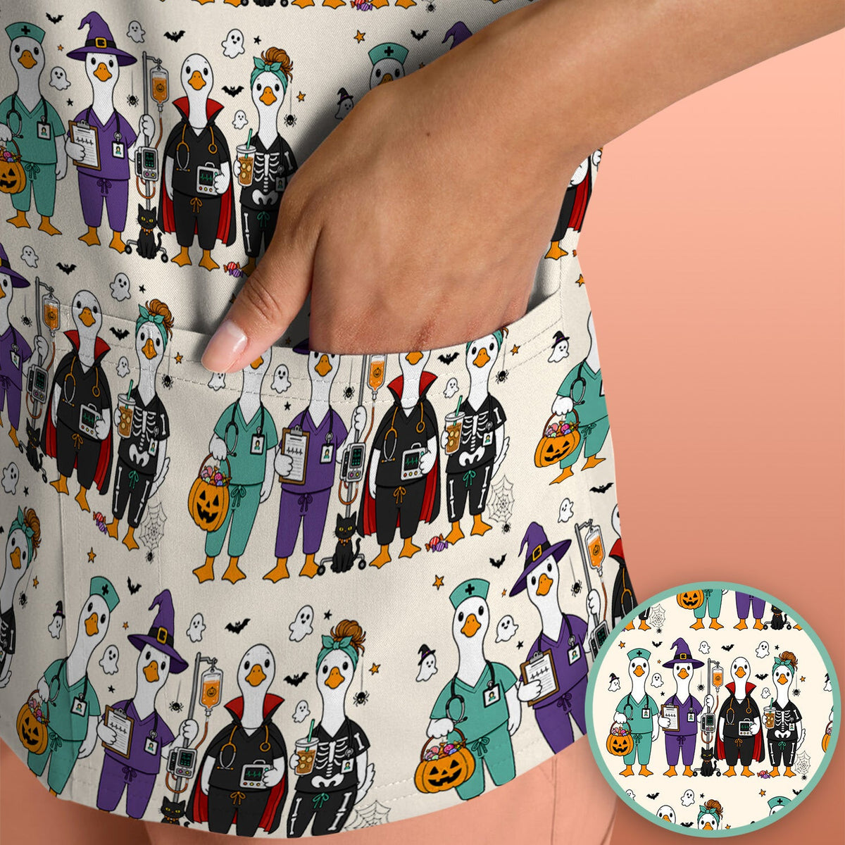 Funny Halloween Nurse Goose Scrub Top, Comfortable Scrubs for Nurses
