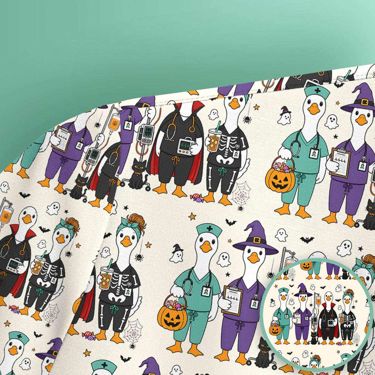 Funny Halloween Nurse Goose Scrub Top, Comfortable Scrubs for Nurses