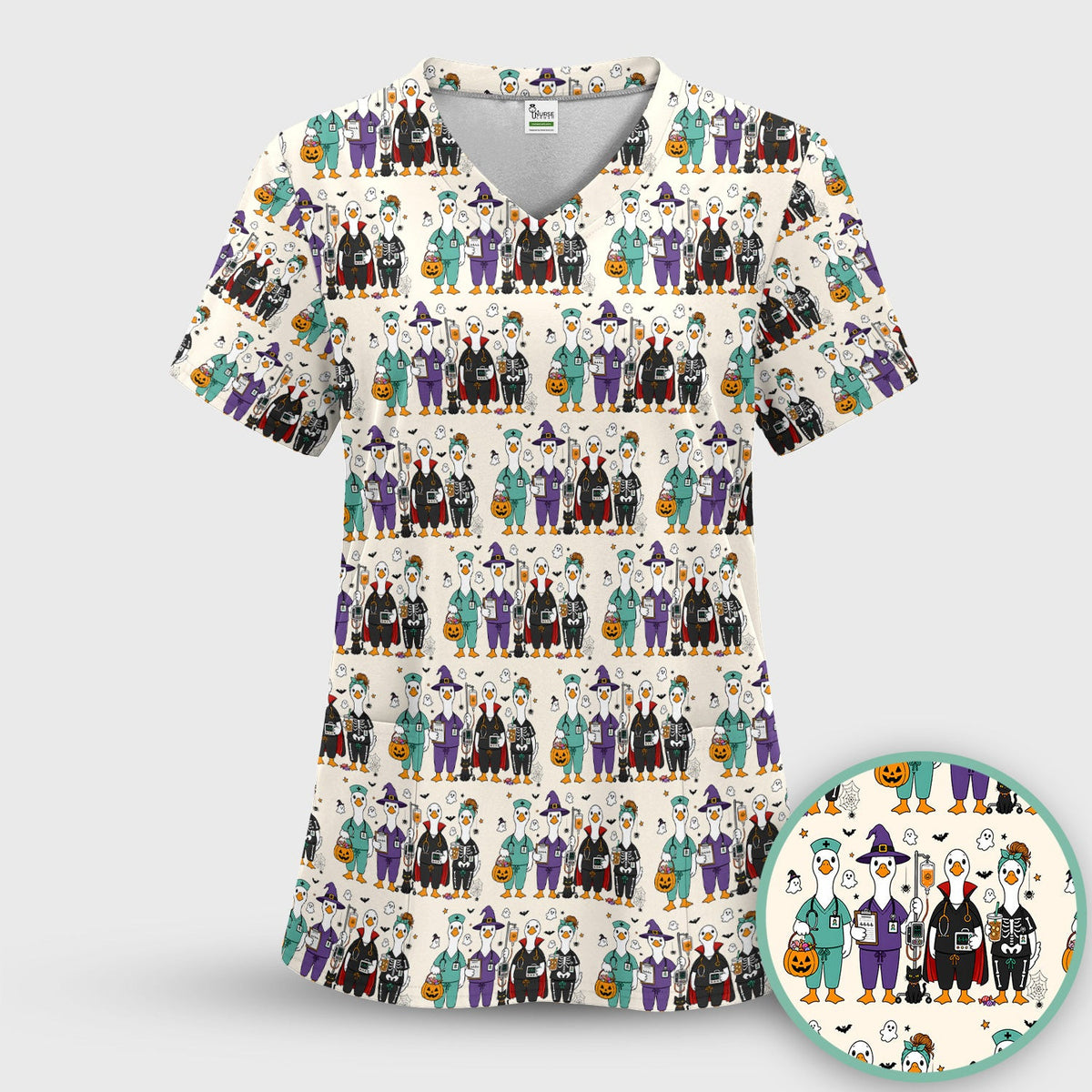 Funny Halloween Nurse Goose Scrub Top, Comfortable Scrubs for Nurses