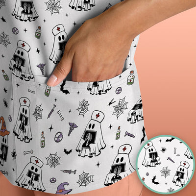 Halloween Ghost Nurses With X-Rays Scrub Top, Comfortable Scrubs for Nurses