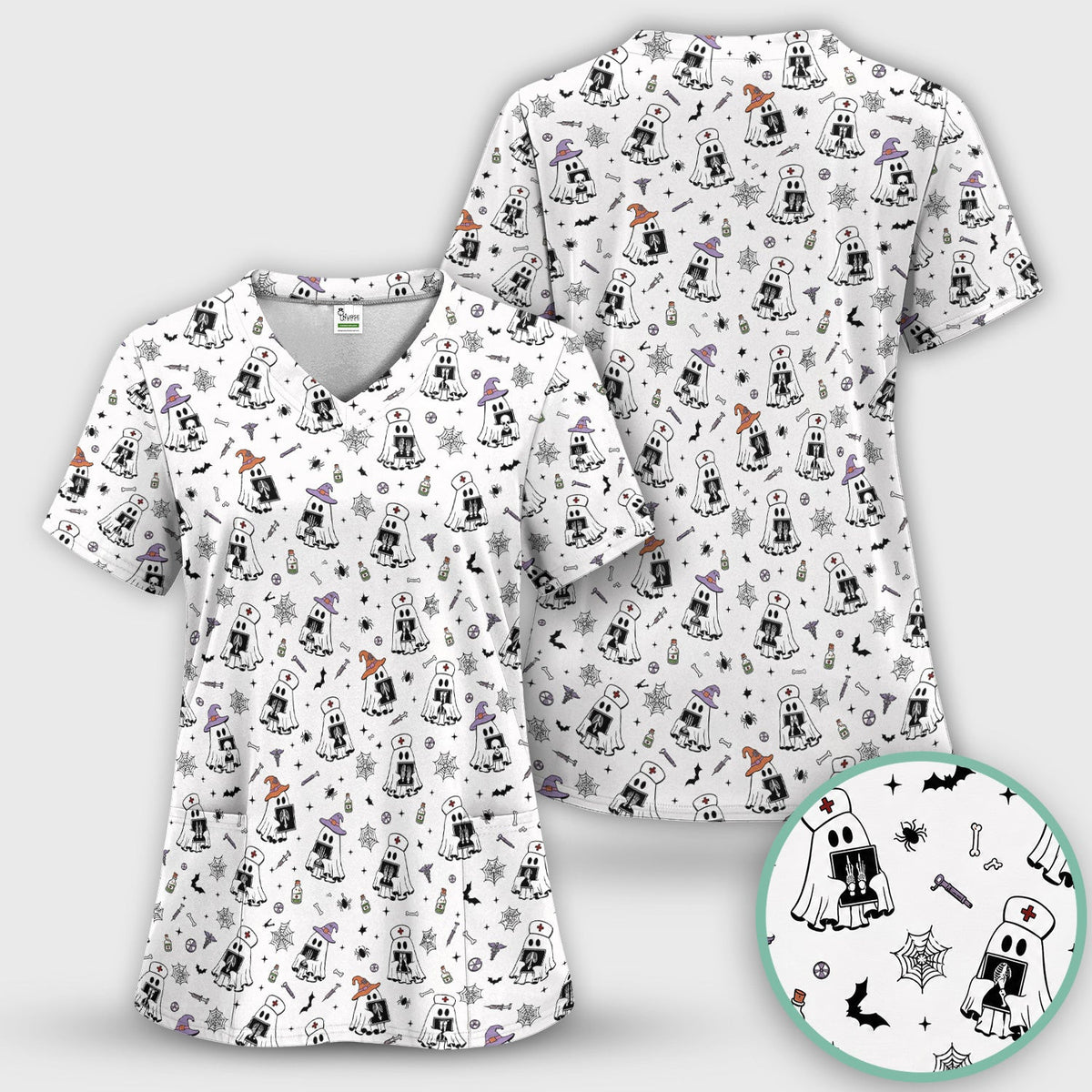Halloween Ghost Nurses With X-Rays Scrub Top, Comfortable Scrubs for Nurses