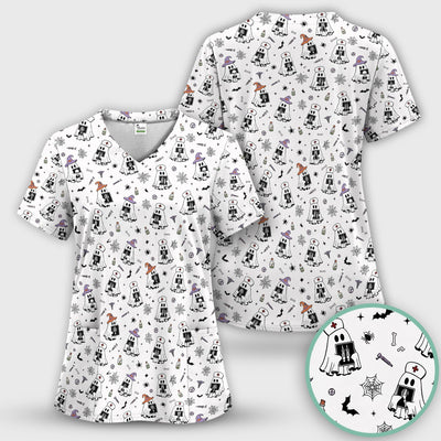 Halloween Ghost Nurses With X-Rays Scrub Top, Comfortable Scrubs for Nurses