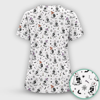 Halloween Ghost Nurses With X-Rays Scrub Top, Comfortable Scrubs for Nurses