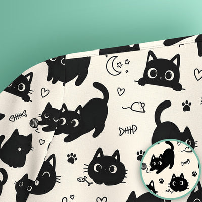 Cute Playful Black Cat Pattern Scrub Top, Comfortable Scrubs for Nurses