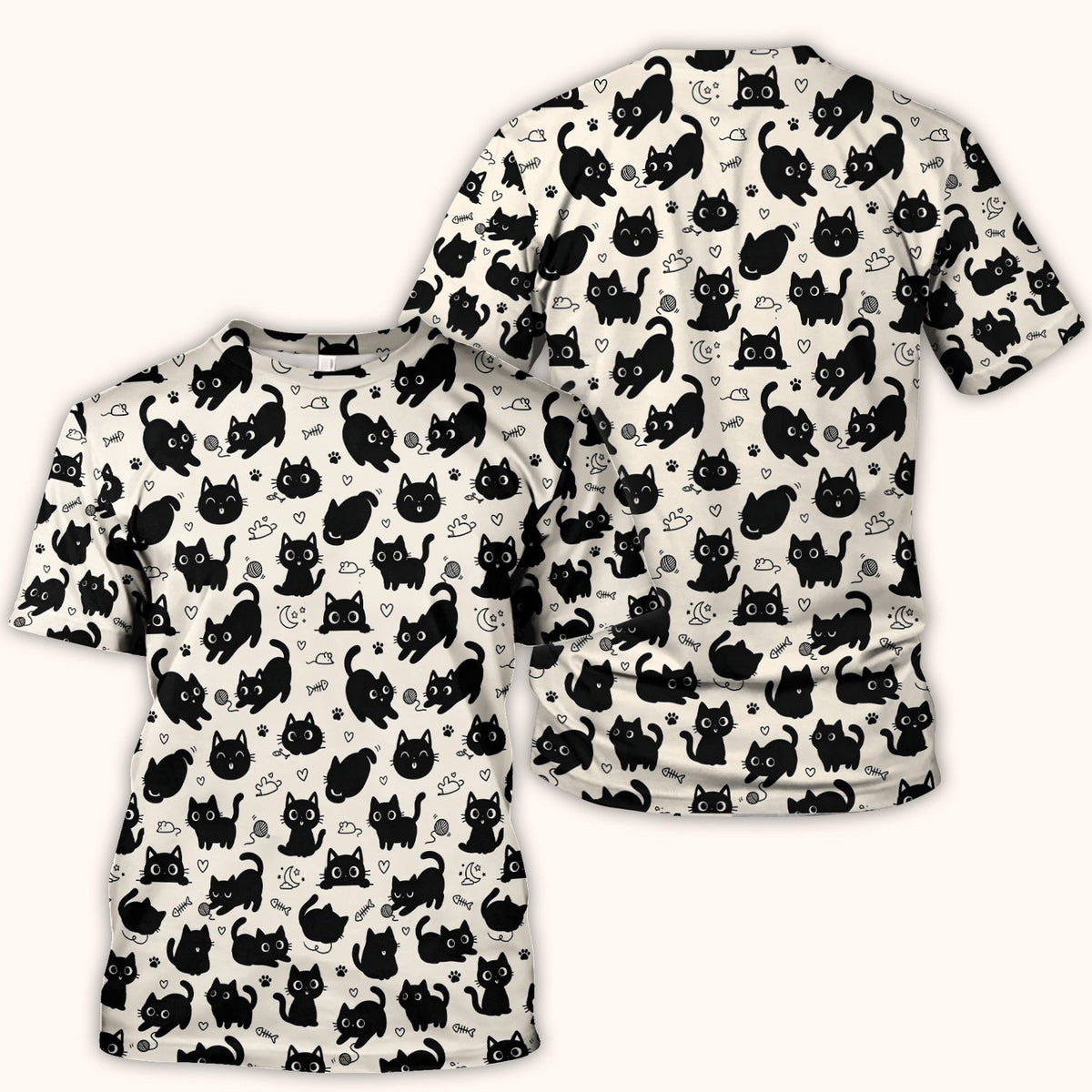 Cute Playful Black Cat Pattern Scrub Top, Comfortable Scrubs for Nurses