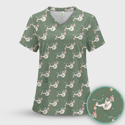 Cute Comfort Is On The Way Goose Scrub Top, Comfortable Scrubs for Nurses