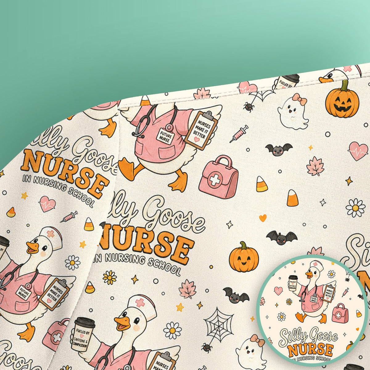 Funny Halloween Silly Goose Pattern Scrub Top, Comfortable Scrubs for Nurses