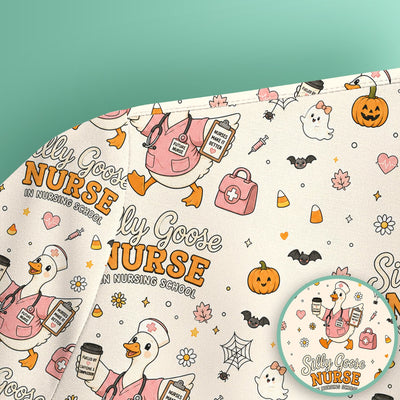 Funny Halloween Silly Goose Pattern Scrub Top, Comfortable Scrubs for Nurses