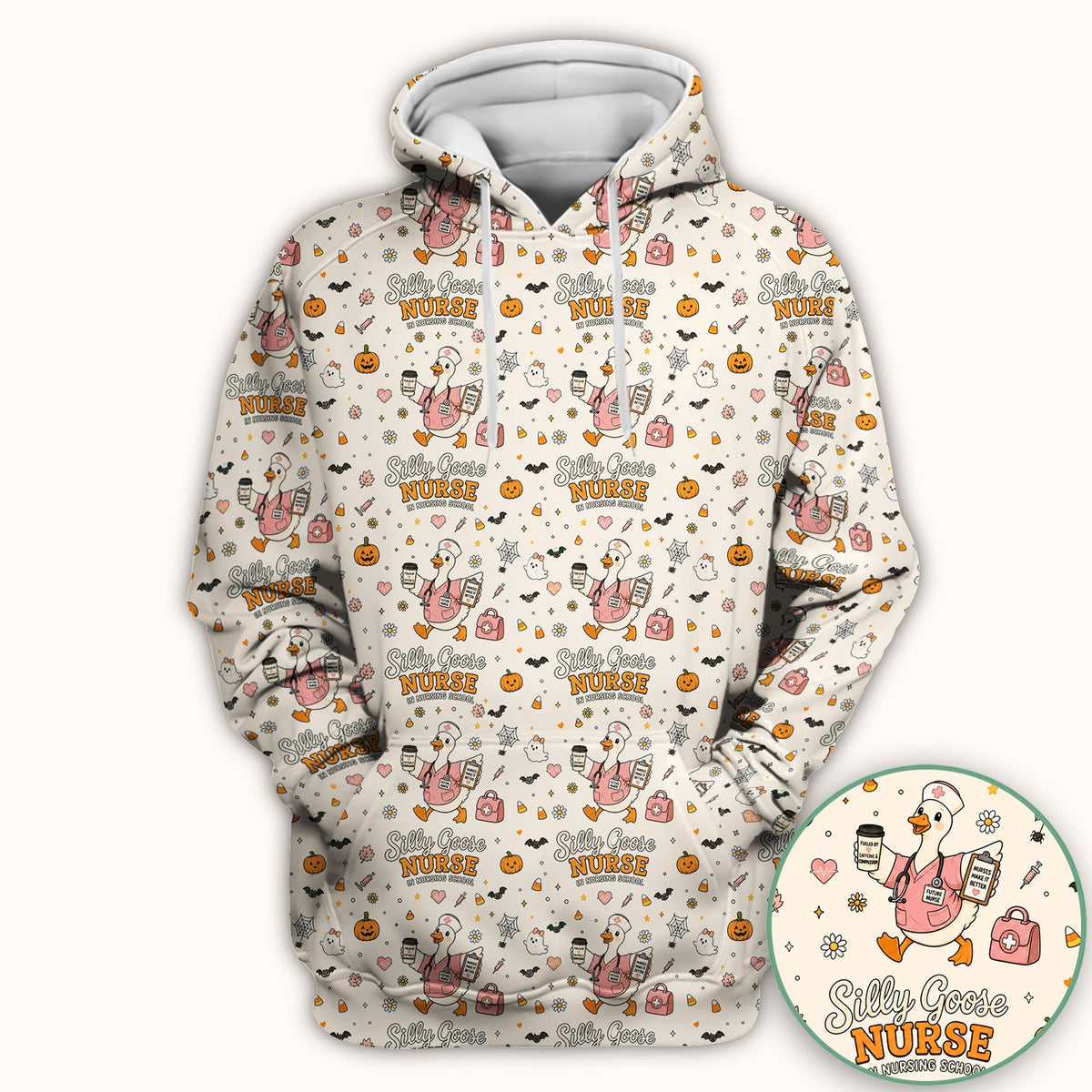 Funny Halloween Silly Goose Pattern Scrub Top, Comfortable Scrubs for Nurses