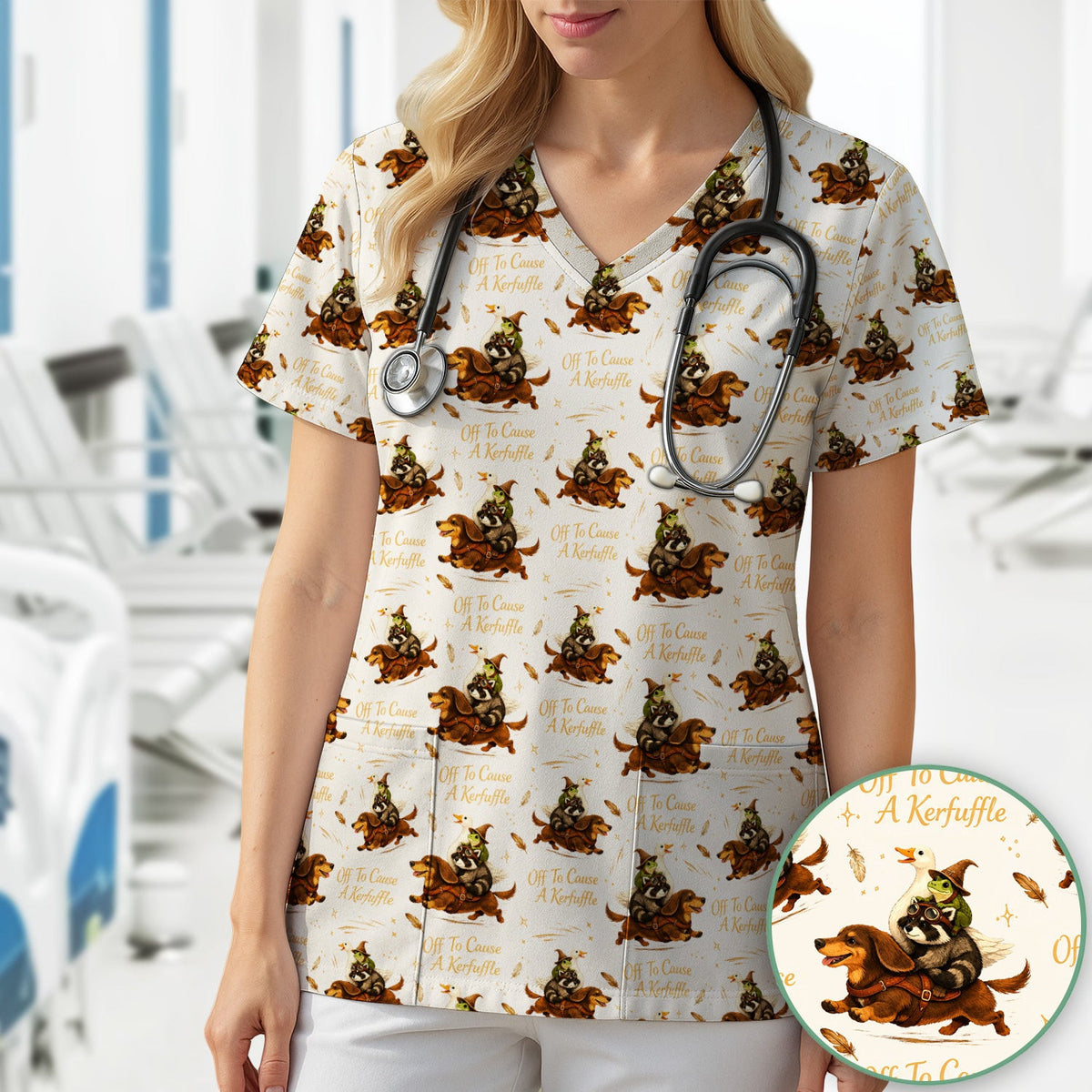 Funny Halloween Off To Cause A Kerfuffle Pattern Scrub Top, Comfortable Scrubs for Nurses