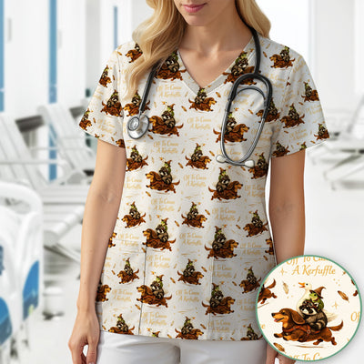 Funny Halloween Off To Cause A Kerfuffle Pattern Scrub Top, Comfortable Scrubs for Nurses