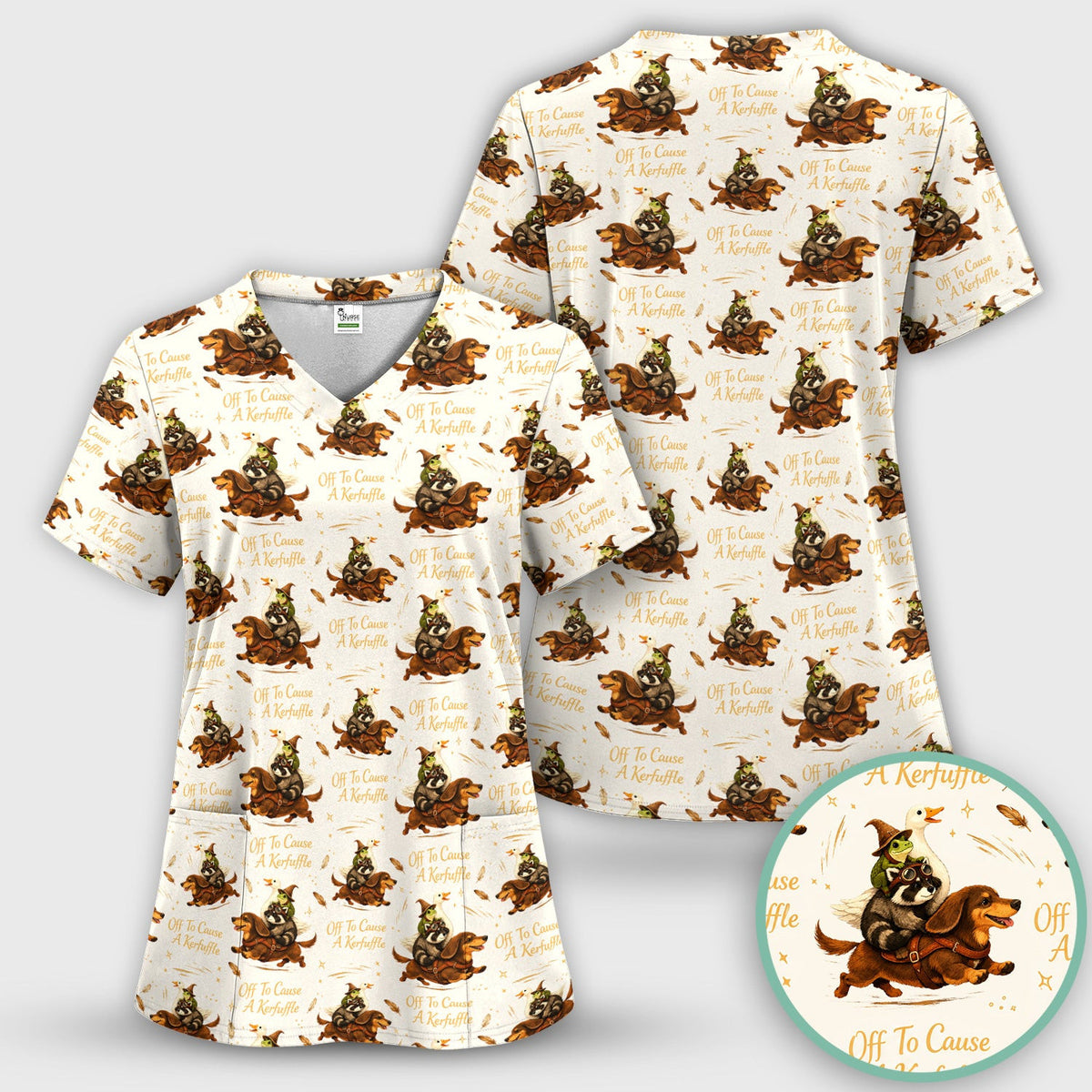 Funny Halloween Off To Cause A Kerfuffle Pattern Scrub Top, Comfortable Scrubs for Nurses
