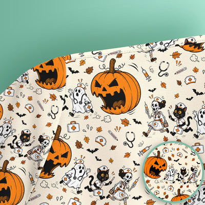 Funny Halloween Pumpkin Chasing Nurses Scrub Top, Comfortable Scrubs for Nurses