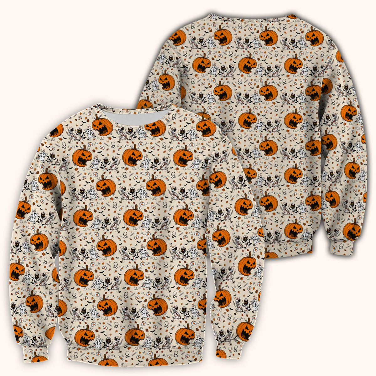 Funny Halloween Pumpkin Chasing Nurses Scrub Top, Comfortable Scrubs for Nurses