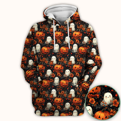 Spooky Halloween Ghost And Pumpkin Pattern Scrub Top, Comfortable Scrubs for Nurses