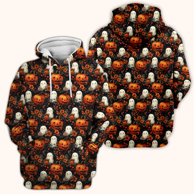 Spooky Halloween Ghost And Pumpkin Pattern Scrub Top, Comfortable Scrubs for Nurses