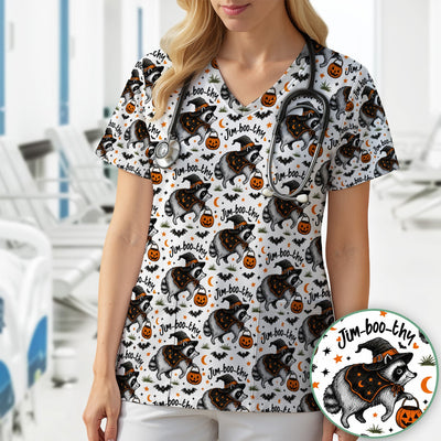 Funny Jim Boo Thy Raccoon Scrub Top, Comfortable Scrubs for Nurses