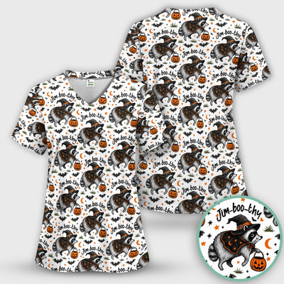 Funny Jim Boo Thy Raccoon Scrub Top, Comfortable Scrubs for Nurses