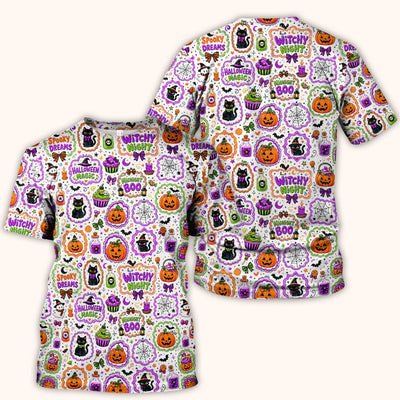 Cute Halloween Black Cats And Pumpkins Scrub Top, Comfortable Scrubs for Nurses