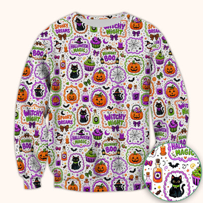 Cute Halloween Black Cats And Pumpkins Scrub Top, Comfortable Scrubs for Nurses