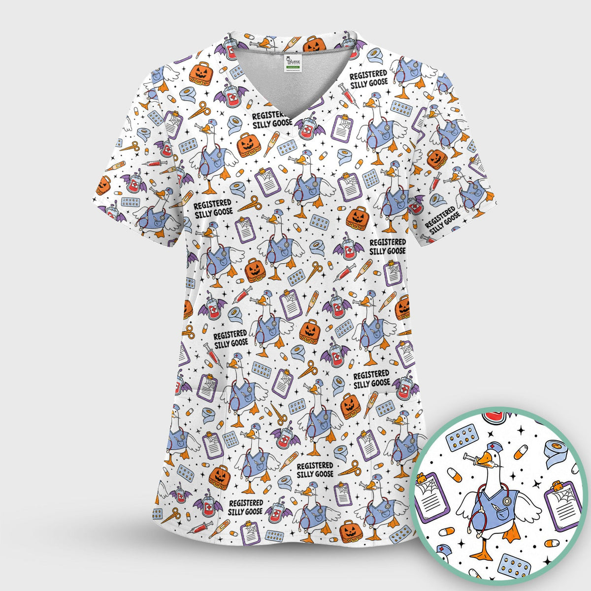 Funny Halloween Registered Silly Goose Scrub Top, Comfortable Scrubs for Nurses