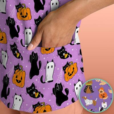 Cute Halloween Costume Dogs Scrub Top, Comfortable Scrubs for Nurses